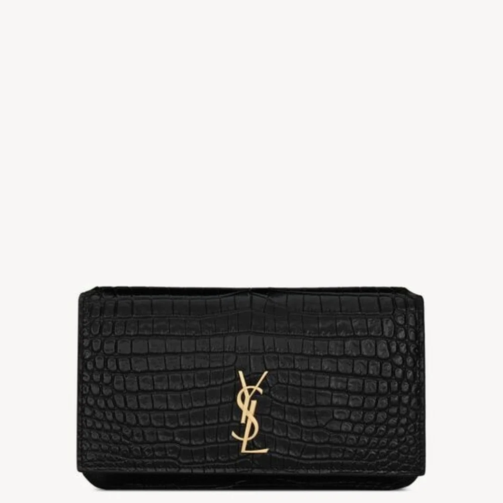 YSL SAINT LAURENT CASSANDRE PHONE HOLDER W/ STRAP IN CROCODILE-EMBOSSED LEATHER - Picture 13 of 16